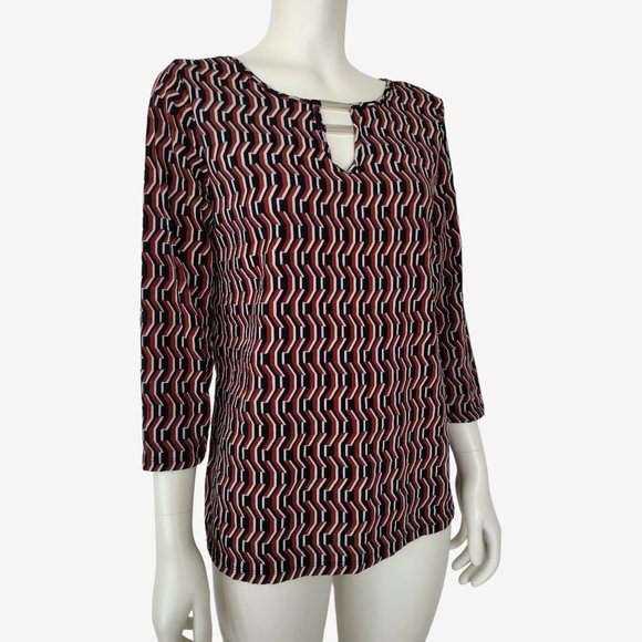 BY Design Geometric Multicolored Textured 3/4 Sleeve Stretch Blouse Size M - Picture 2 of 11